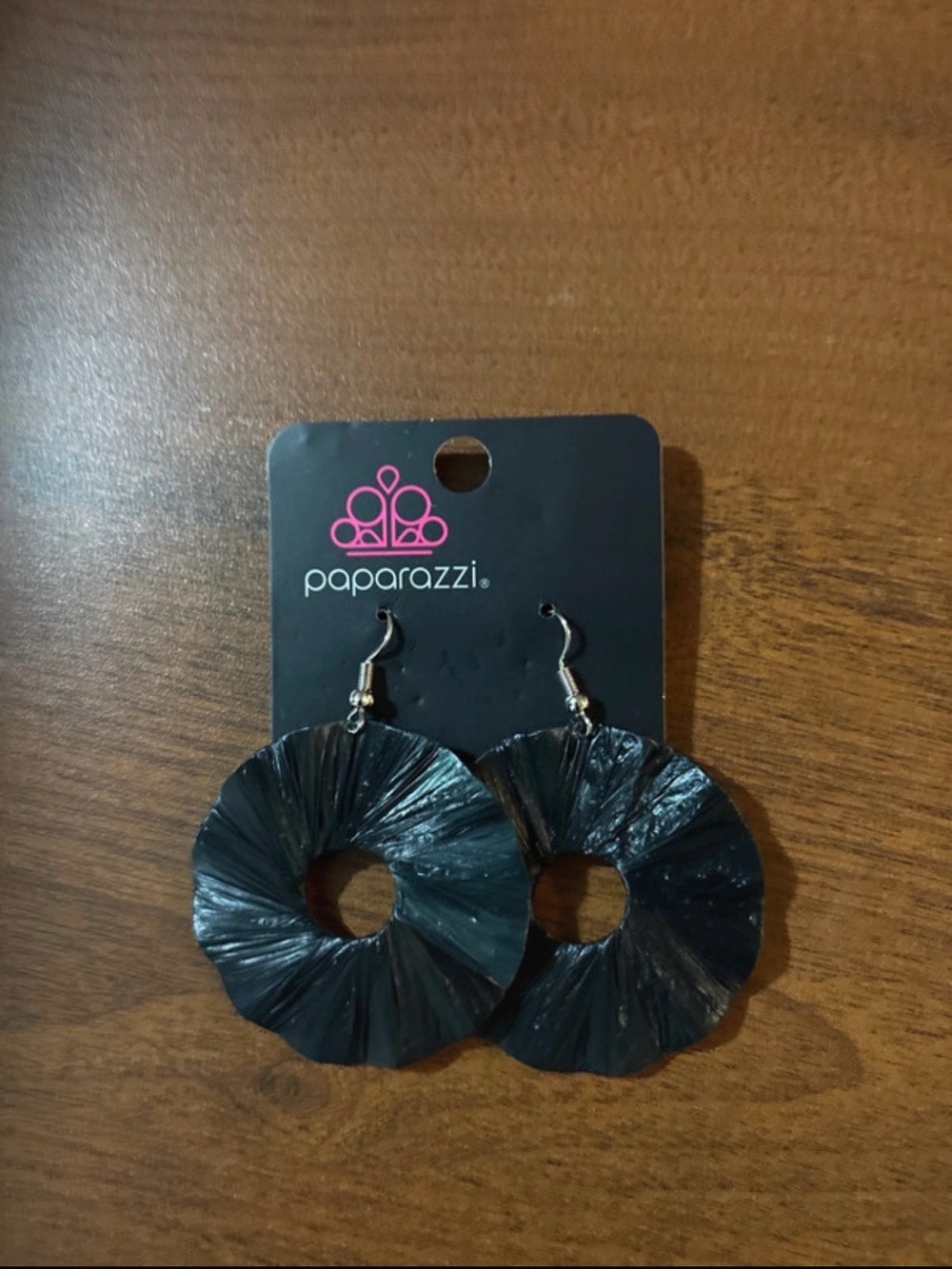 Paparazzi Shiny Black Donut Textured Drop Earrings